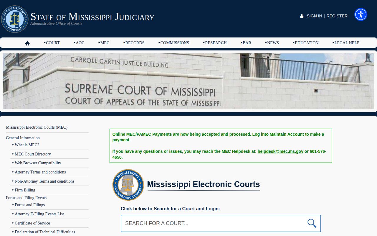 Mississippi Electronic Courts access for Jones County release records