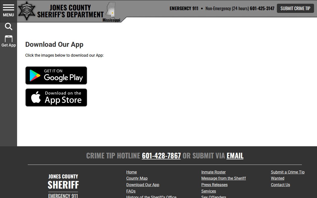 Jones County Sheriff mobile app source for inmate and booking photo information