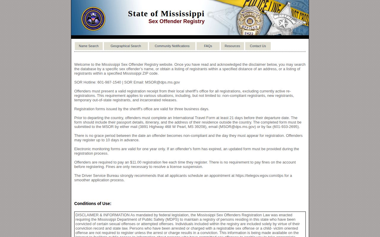 Mississippi registry search for a limited Jones County post-release photo channel